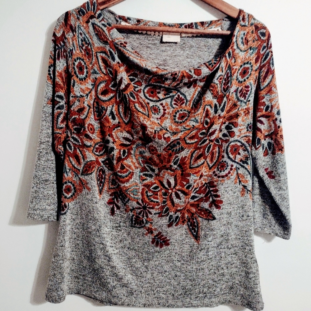 Anthropologie Floral Scoop Neck Sweater Sz L